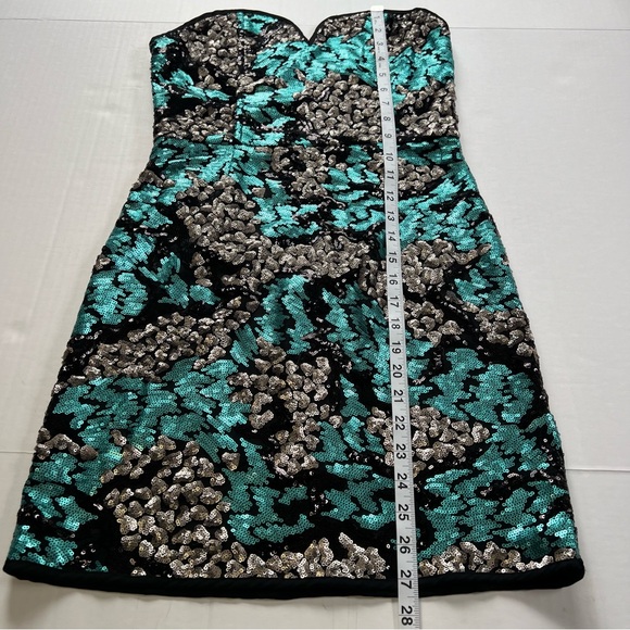 Soiéblu Strapless vintage Sequin Bodycon Dress Blue Silver Black size Small - Picture 4 of 7
